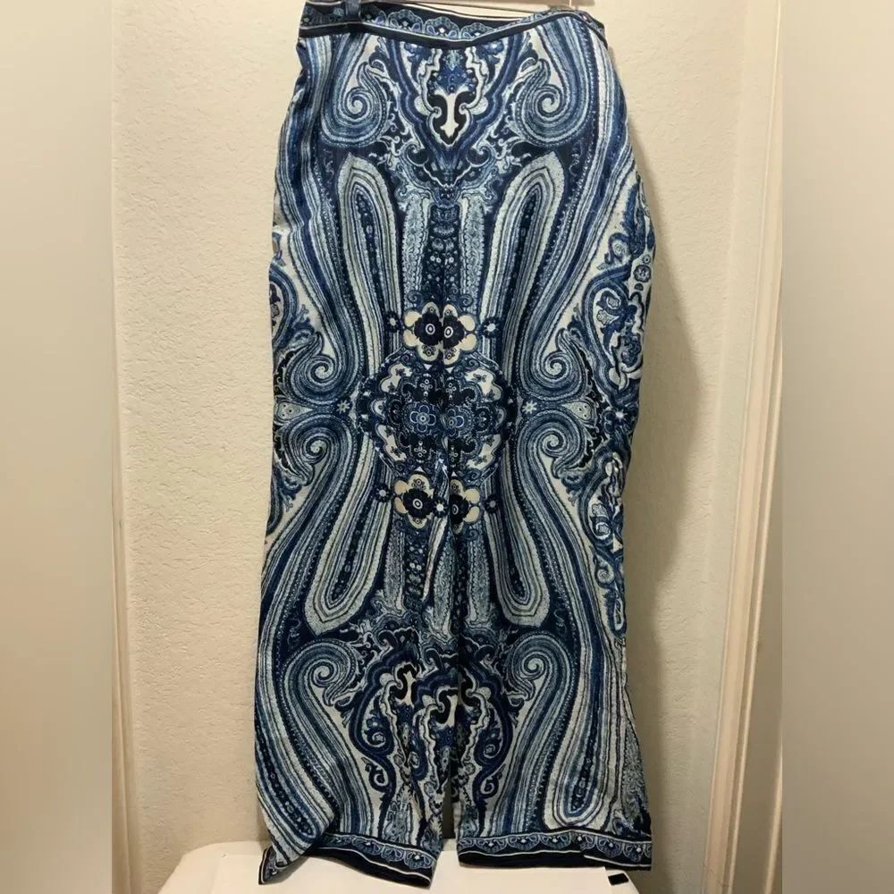 Philosophy WOMEN'S BAGGY PALAZZO PANTS COMFY WIDE LEG BLUE WHITE SIZE XS